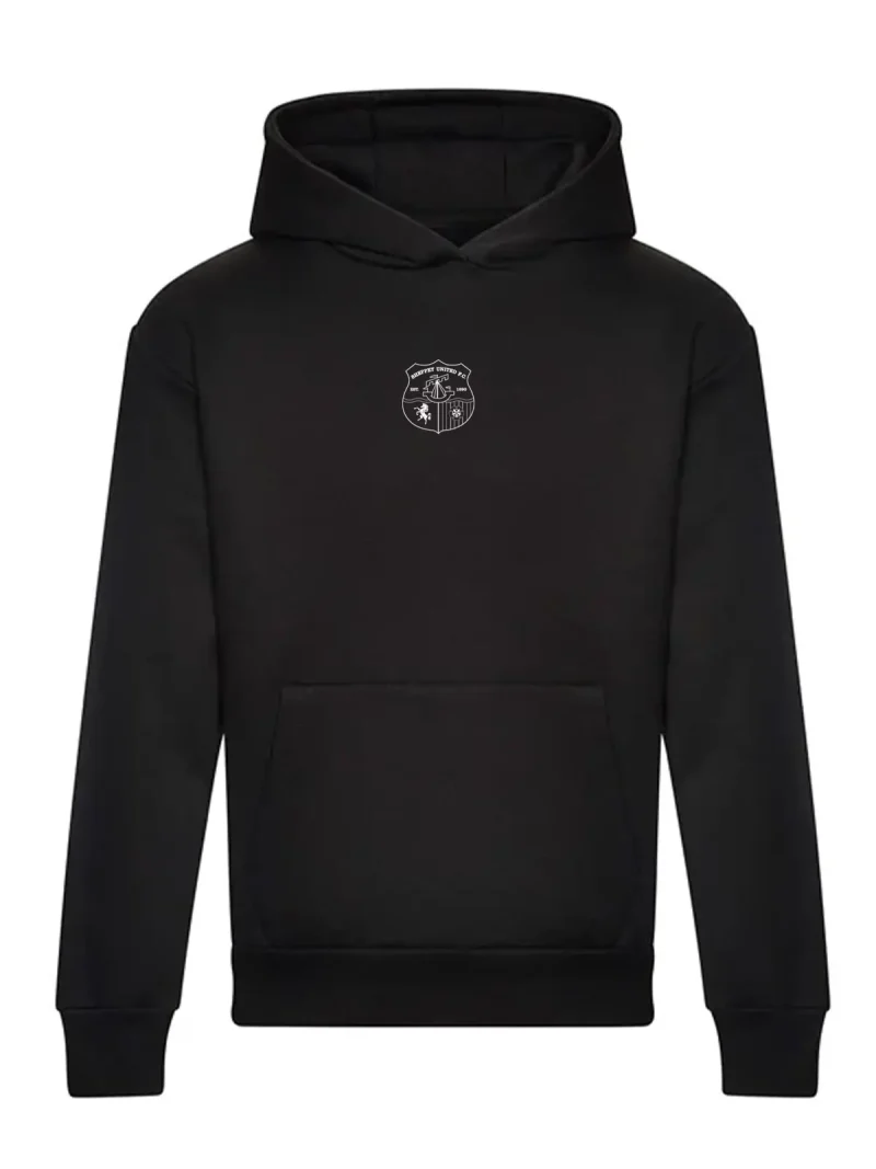 Oversized Heavyweight Black Hoodie Plain Logo Centre Badge