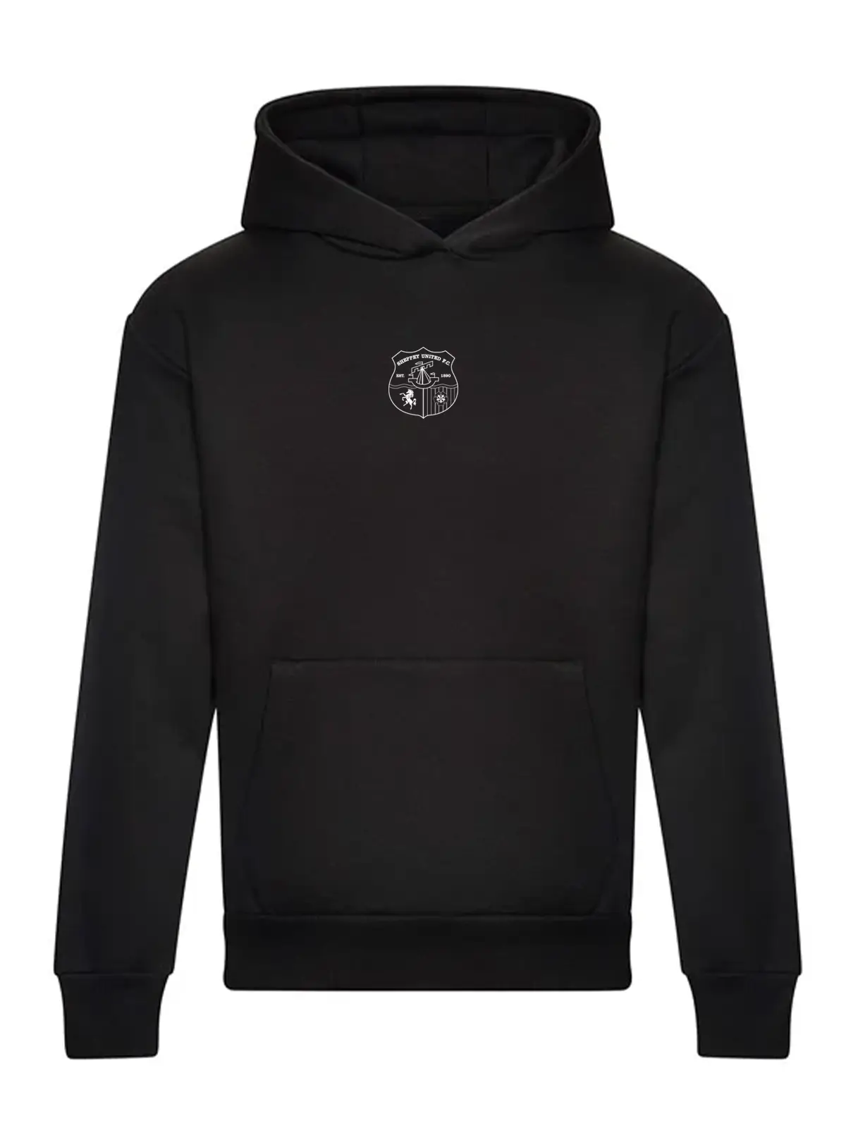 Oversized Heavyweight Black Hoodie Plain Logo Centre Badge